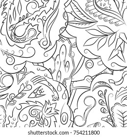 Seamless mehndi vector pattern. Hand-made illustration. Black and white binary pattern, monochrome doodle texture.