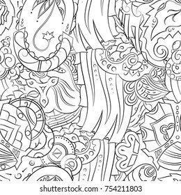 Seamless mehndi vector pattern. Hand-made illustration. Black and white binary pattern, monochrome doodle texture.