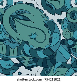 Seamless mehndi vector pattern. Hand-made ethnic illustration. Colorful doodle texture.