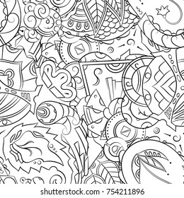 Seamless mehndi vector pattern. Hand-made illustration. Black and white binary pattern, monochrome doodle texture.
