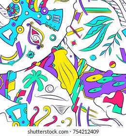 Seamless mehndi vector pattern. Hand-made ethnic illustration. Colorful doodle texture.