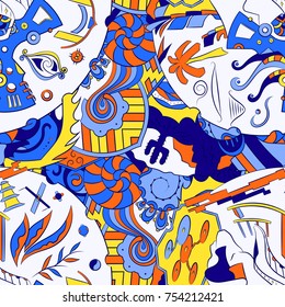 Seamless mehndi vector pattern. Hand-made ethnic illustration. Colorful doodle texture.