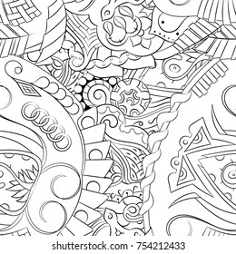 Seamless mehndi vector pattern. Hand-made illustration. Black and white binary pattern, monochrome doodle texture.