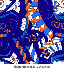 Seamless mehndi vector pattern. Hand-made ethnic illustration. Colorful doodle texture.