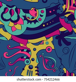 Seamless mehndi vector pattern. Hand-made ethnic illustration. Colorful doodle texture.