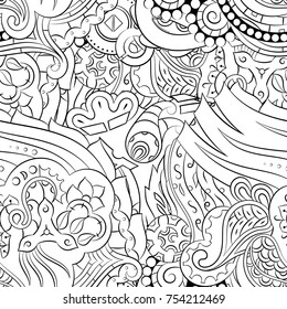 Seamless mehndi vector pattern. Hand-made illustration. Black and white binary pattern, monochrome doodle texture.