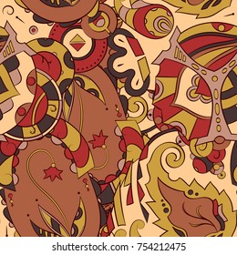 Seamless mehndi vector pattern. Hand-made ethnic illustration. Colorful doodle texture.
