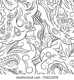 Seamless mehndi vector pattern. Hand-made illustration. Black and white binary pattern, monochrome doodle texture.