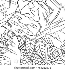 Seamless mehndi vector pattern. Hand-made illustration. Black and white binary pattern, monochrome doodle texture.
