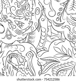 Seamless mehndi vector pattern. Hand-made illustration. Black and white binary pattern, monochrome doodle texture.