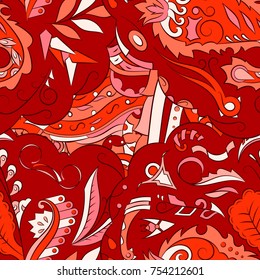 Seamless mehndi vector pattern. Hand-made ethnic illustration. Colorful doodle texture.