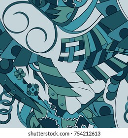 Seamless mehndi vector pattern. Hand-made ethnic illustration. Colorful doodle texture.