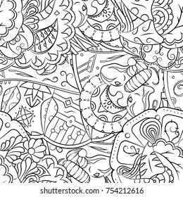 Seamless mehndi vector pattern. Hand-made illustration. Black and white binary pattern, monochrome doodle texture.