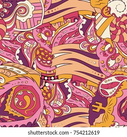 Seamless mehndi vector pattern. Hand-made ethnic illustration. Colorful doodle texture.