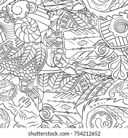 Seamless mehndi vector pattern. Hand-made illustration. Black and white binary pattern, monochrome doodle texture.