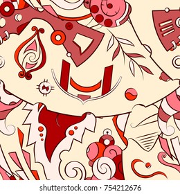 Seamless mehndi vector pattern. Hand-made ethnic illustration. Colorful doodle texture.