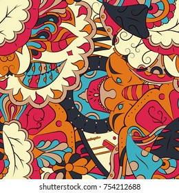 Seamless mehndi vector pattern. Hand-made ethnic illustration. Colorful doodle texture.