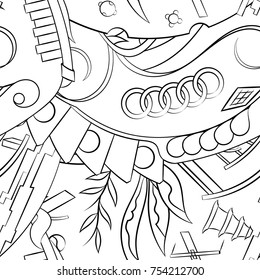 Seamless mehndi vector pattern. Hand-made illustration. Black and white binary pattern, monochrome doodle texture.