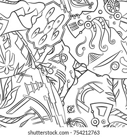 Seamless mehndi vector pattern. Hand-made illustration. Black and white binary pattern, monochrome doodle texture.