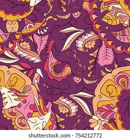 Seamless mehndi vector pattern. Hand-made ethnic illustration. Colorful doodle texture.