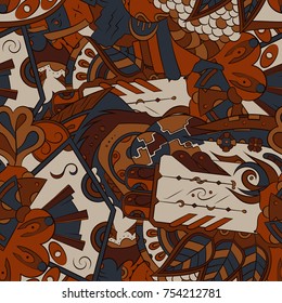 Seamless mehndi vector pattern. Hand-made ethnic illustration. Colorful doodle texture.