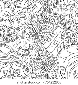 Seamless mehndi vector pattern. Hand-made illustration. Black and white binary pattern, monochrome doodle texture.