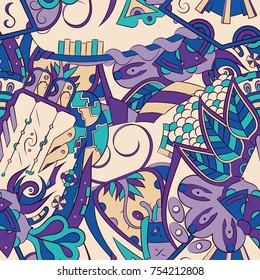 Seamless mehndi vector pattern. Hand-made ethnic illustration. Colorful doodle texture.