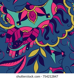 Seamless mehndi vector pattern. Hand-made ethnic illustration. Colorful doodle texture.
