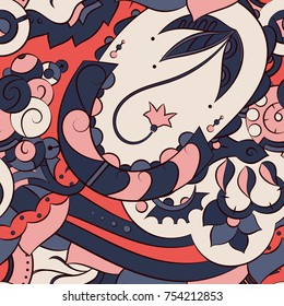 Seamless mehndi vector pattern. Hand-made ethnic illustration. Colorful doodle texture.
