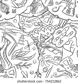 Seamless mehndi vector pattern. Hand-made illustration. Black and white binary pattern, monochrome doodle texture.