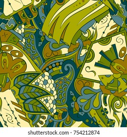 Seamless mehndi vector pattern. Hand-made ethnic illustration. Colorful doodle texture.
