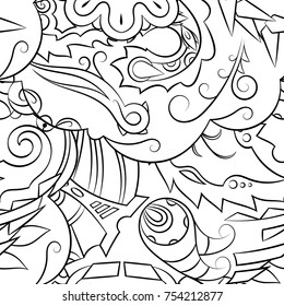 Seamless mehndi vector pattern. Hand-made illustration. Black and white binary pattern, monochrome doodle texture.