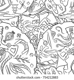 Seamless mehndi vector pattern. Hand-made illustration. Black and white binary pattern, monochrome doodle texture.