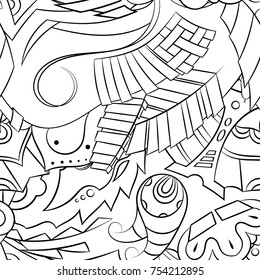 Seamless mehndi vector pattern. Hand-made illustration. Black and white binary pattern, monochrome doodle texture.