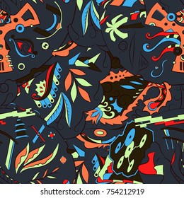 Seamless mehndi vector pattern. Hand-made ethnic illustration. Colorful doodle texture.