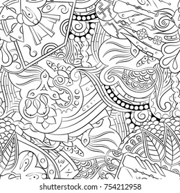 Seamless mehndi vector pattern. Hand-made illustration. Black and white binary pattern, monochrome doodle texture.