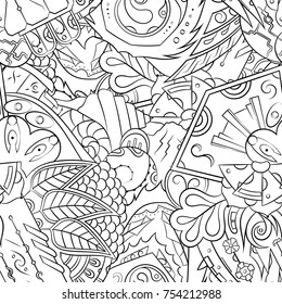 Seamless mehndi vector pattern. Hand-made illustration. Black and white binary pattern, monochrome doodle texture.