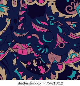 Seamless mehndi vector pattern. Hand-made ethnic illustration. Colorful doodle texture.