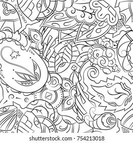 Seamless mehndi vector pattern. Hand-made illustration. Black and white binary pattern, monochrome doodle texture.