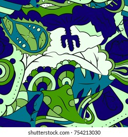 Seamless mehndi vector pattern. Hand-made ethnic illustration. Colorful doodle texture.