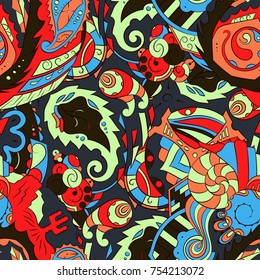 Seamless mehndi vector pattern. Hand-made ethnic illustration. Colorful doodle texture.