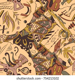 Seamless mehndi vector pattern. Hand-made ethnic illustration. Colorful doodle texture.