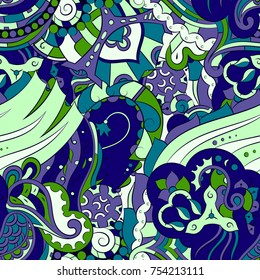 Seamless mehndi vector pattern. Hand-made ethnic illustration. Colorful doodle texture.