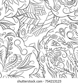 Seamless mehndi vector pattern. Hand-made illustration. Black and white binary pattern, monochrome doodle texture.