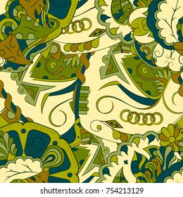 Seamless mehndi vector pattern. Hand-made ethnic illustration. Colorful doodle texture.