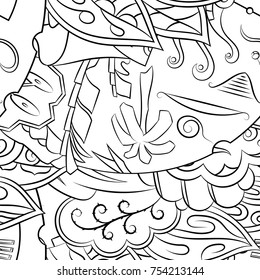 Seamless mehndi vector pattern. Hand-made illustration. Black and white binary pattern, monochrome doodle texture.