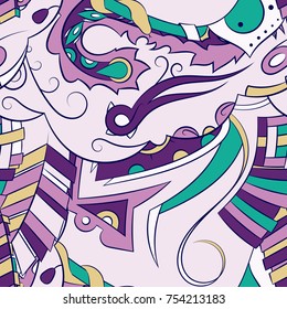 Seamless mehndi vector pattern. Hand-made ethnic illustration. Colorful doodle texture.