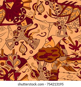 Seamless mehndi vector pattern. Hand-made ethnic illustration. Colorful doodle texture.