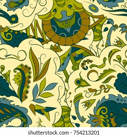 Seamless mehndi vector pattern. Hand-made ethnic illustration. Colorful doodle texture.