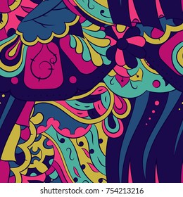 Seamless mehndi vector pattern. Hand-made ethnic illustration. Colorful doodle texture.